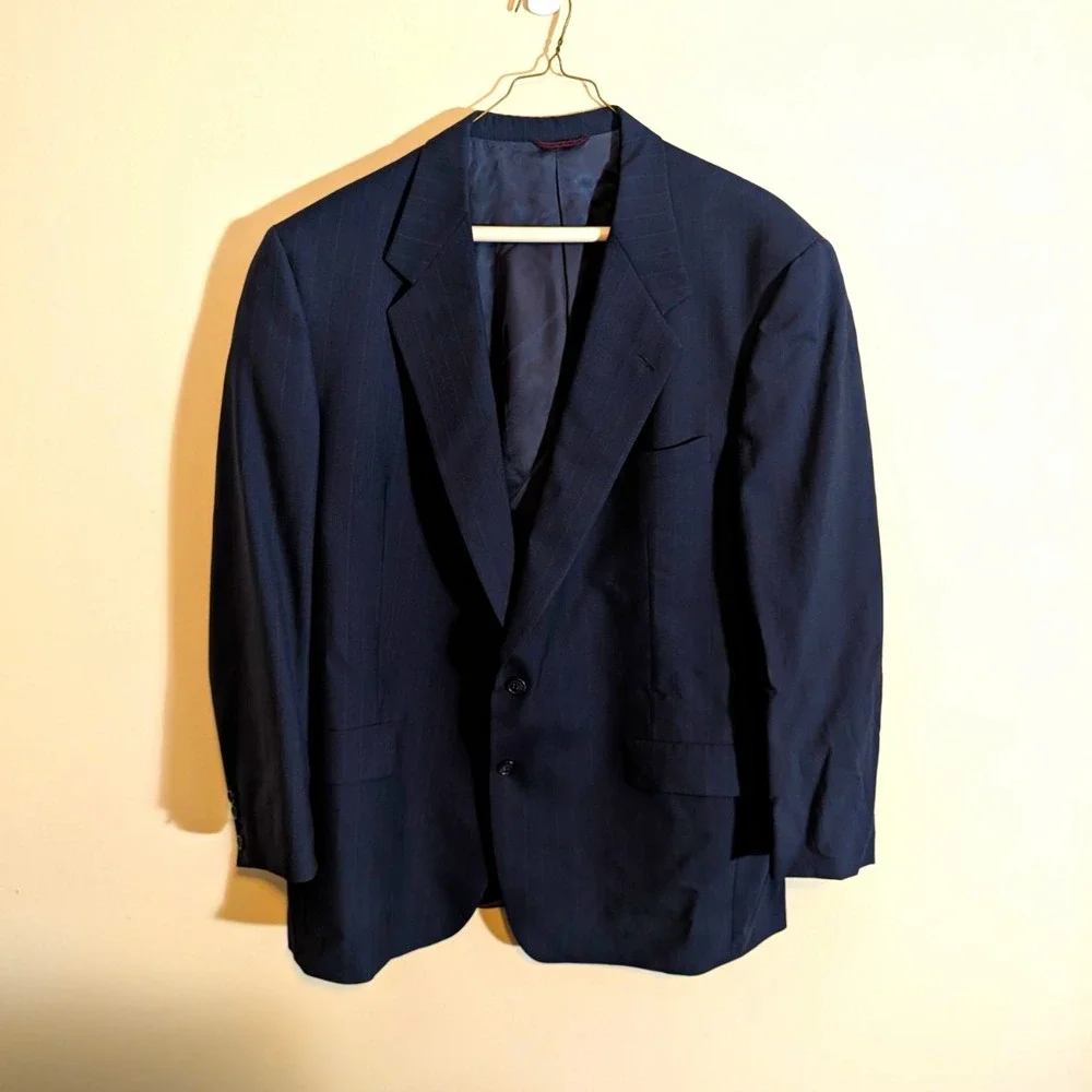 Hart Schaffner & Marx Suit Jacket Mens 48L Big & Tall Navy Wool Twill 2 Button